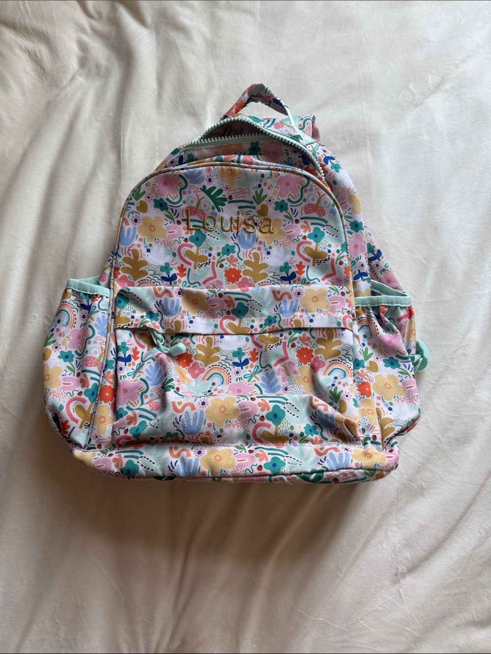 Crate & Kids Pastel Floral Backpack in Pink & Mint (embroidered with Louisa)